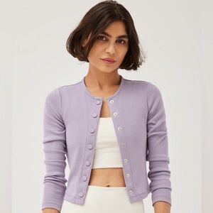 Outdoor Voices Cozy Ribbed Cropped Cardigan earl grey lavender 
Size M